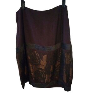 Vintage Rialto Mixed Fabrics Skirt Knee Length Pencil Style Brown Lined Sz.12